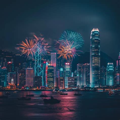 Premium Photo | Lunar New Year Fireworks Over Hong Kong Skyline