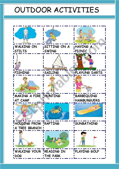 indoor outdoor activities and sports interactive worksheet - outdoor activities esl worksheet by ...