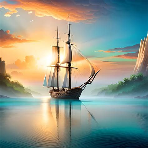 Premium Photo | A pirate ship sailing in the ocean at sunset