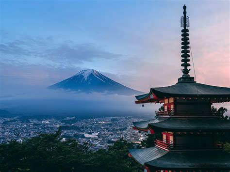 Japan Tokyo Mount Fuji Snowy mountains Temples 5K Preview | 10wallpaper.com