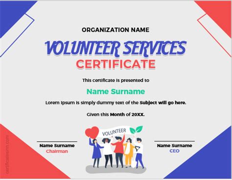 Volunteer Service Certificate Word Templates | Edit Print