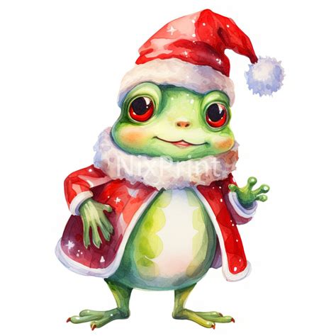 Frog Clipart, Christmas Clipart, Santa Claus Dress, White Background ...