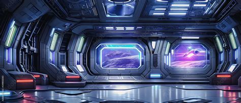 Artistic concept painting of a futuristic space station interior ...