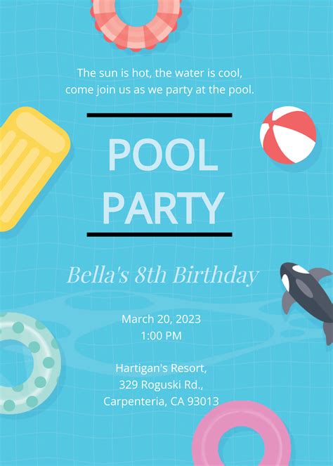 FREE Pool Party Invitation Template - Download in Word, Google Docs, Illustrator, Photoshop ...