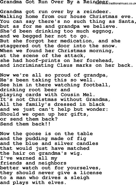 Catholic Hymns, Song: Grandma Got Run Over By A Reindeer - lyrics and PDF