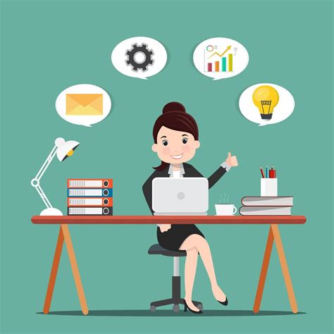 Productivity concept.Business woman working at the desk.Vector ...