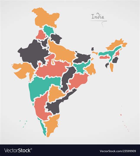 Indian map with regions and modern round shapes Vector Image