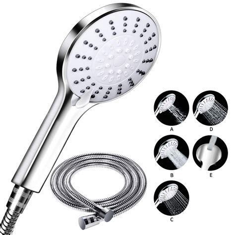 5 Mode Detachable Shower Heads Long Hose Handheld Spray Stainless Steel ...