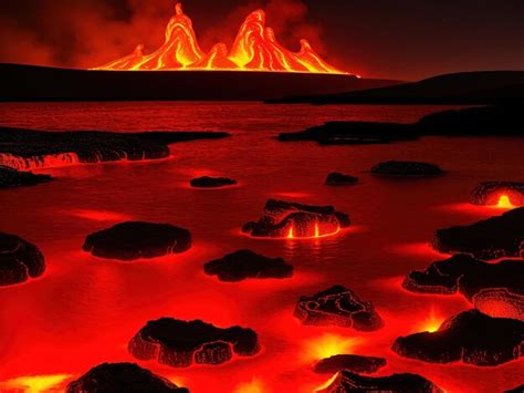 Premium Photo | Lava rock in the water with lava flow in the background