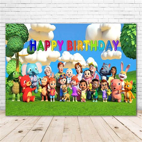 Buy 7x5ft Cocomelon Backdrop for Birthday Party Vinyl Cocomelon Green Grass Background Light ...