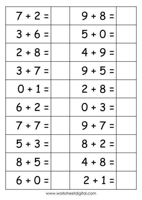 Single Digit Addition Math Practice - Worksheet Digital