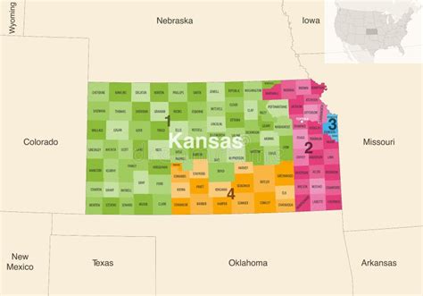 Kansas State Counties Colored by Congressional Districts Vector Map ...