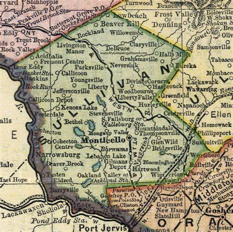 Sullivan County, New York 1892 Map by Mathews-Northrup, Monticello, NY