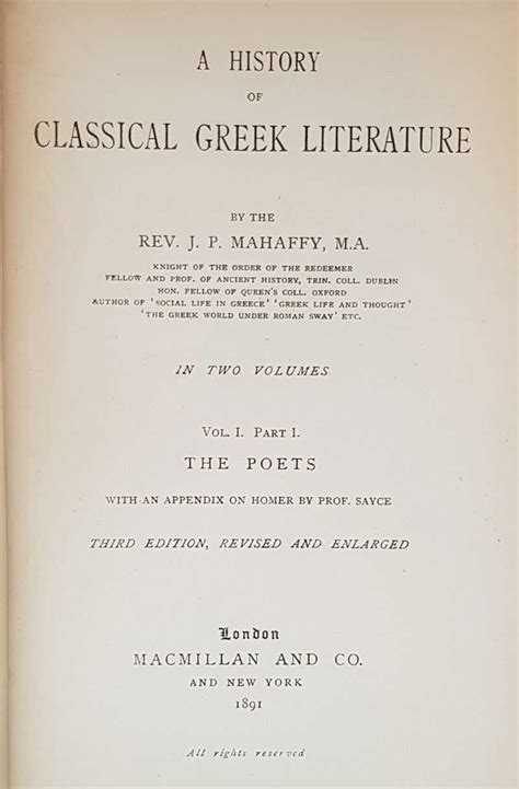 A History of Classical Greek Literature (4 Volumes) by J. P. Mahaffy: Good Hardcover (1891 ...