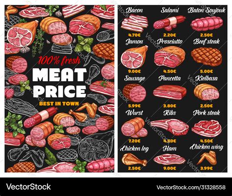 Butcher shop meat menu sketch template Royalty Free Vector