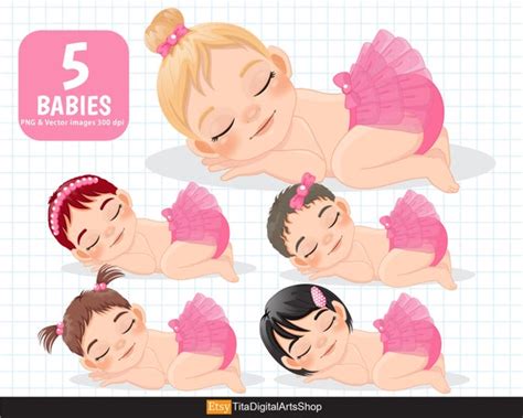 Sleeping Baby Girl Clipart & Vector Pink Baby Girl Clipart - Etsy