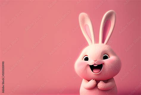 Cute smiling rabbit cartoon character on pastel background image ...