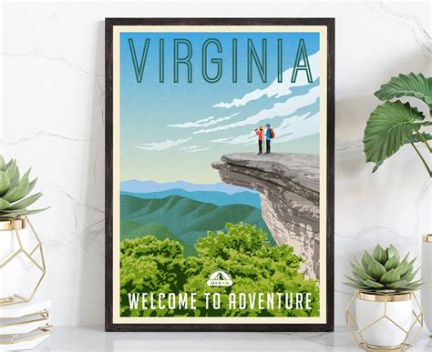 Retro Style Travel Poster, Virginia Vintage Rustic Poster Print, Home Wall Art, Office Wall ...