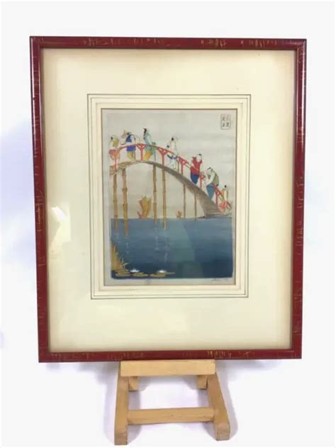 ORIGINAL JAPANESE WATERCOLOUR Painting 'Chinese Bridge' circa 1920 99/100 Framed £179.99 ...