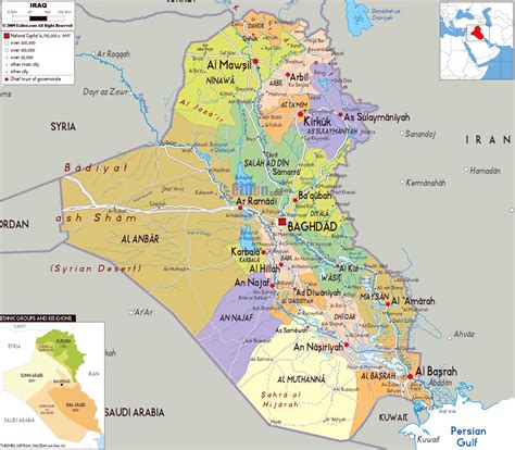 Large political and administrative map of Iraq with roads, cities and ...