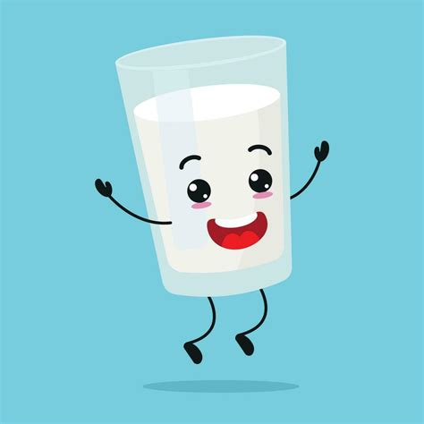 Cute happy milk glass character. Funny jump milk cartoon emoticon in ...