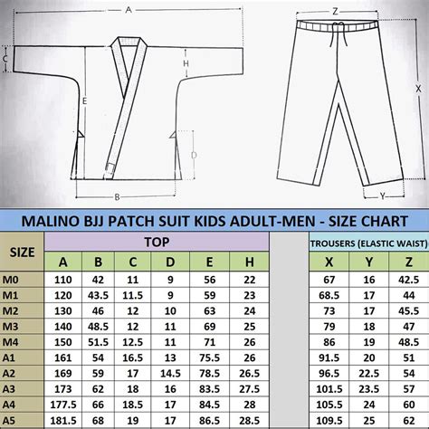 Jiu Jitsu Gi Sizes Chart