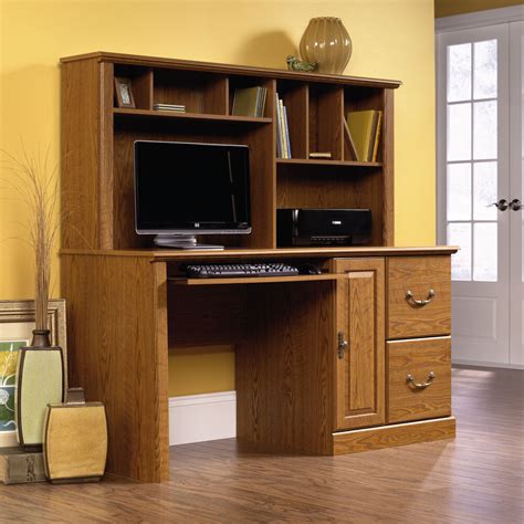 59" Traditional Two-Drawer Computer Desk with Hutch in Carolina Oak ...