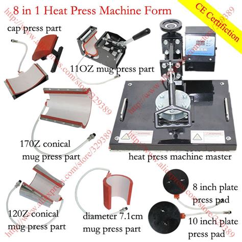 8 IN 1 t shirt Mug Cap Plate Heat transfer printer t shirt Combo heat ...