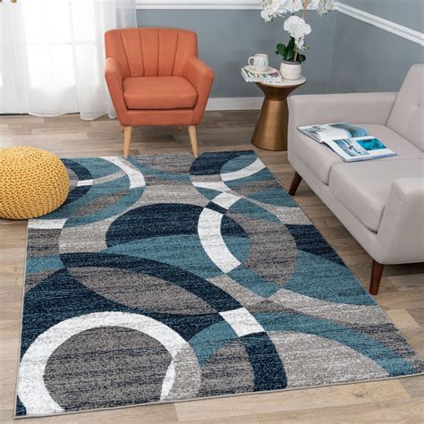 Modern Contemporary Circles Abstract Blue 9' x 12' Indoor Area Rug - Walmart.com - Walmart.com