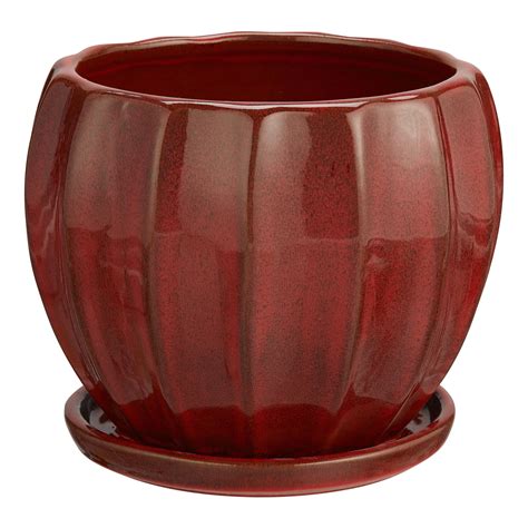 Better Homes & Gardens Lani Red Ceramic Planter w/Attached Saucer, 8 ...