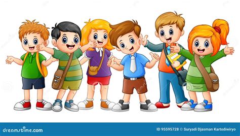 Happy School Kids Cartoon Stock Illustration Of Preschool 95595773 ...