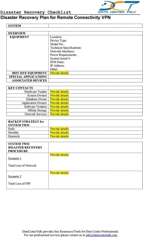 Disaster Recovery Checklist Template