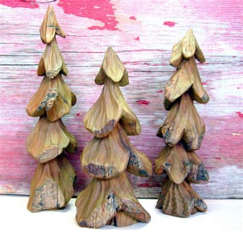 PINE TREE Wood Carvings Set of Three 3 Hand by RedPineStudioMN ...