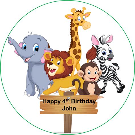 Safari Animals cake Topper edible Icing or Wafer paper