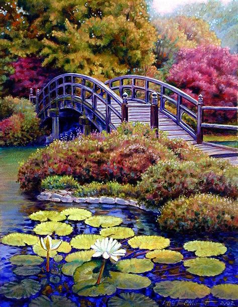 Japanese Bridge Painting by John Lautermilch