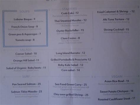 Menu at Orange Hill Restaurant, Newburgh