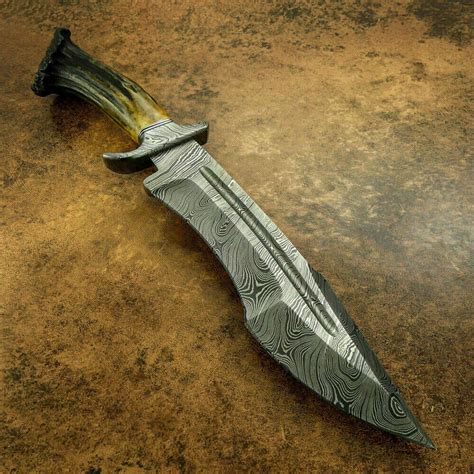 Damascus Steel Hunting Knife With Antler Handle