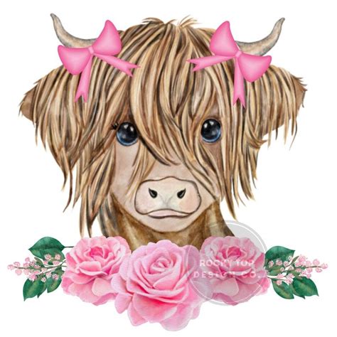 Highland Cow With Pink Bows and Roses PNG Digital Download - Etsy | Highland cow painting, Cow ...