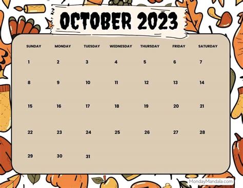 October 2023 Calendar (52 Free PDF Printables)