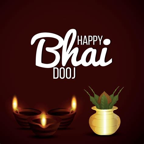 Happy bhai dooj festival of india celebration background with traditional kalash and diwali diya ...