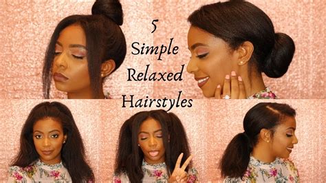 5 EASY Hairstyles for Relaxed Hair - YouTube