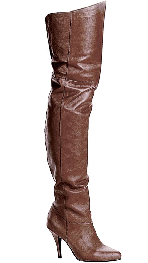 SummitFashions - Womens Brown Leather Boots 4 Inch Heels Thigh High ...