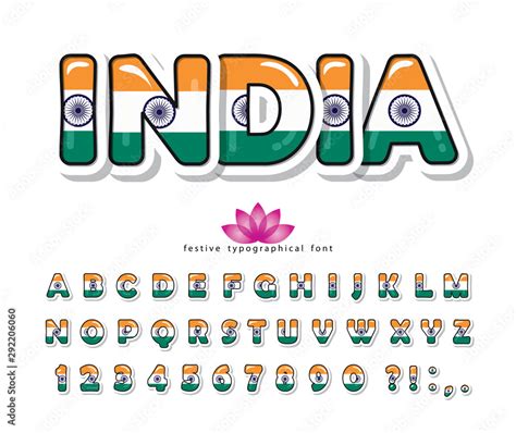 India cartoon font. Indian national flag colors. Paper cutout glossy ABC letters and numbers ...