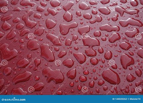 Surface Tension - Waterdrops on a Red Coating Stock Photo - Image of ...