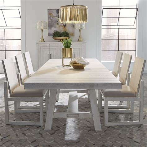 Modern Farmhouse Trestle Table 7 Piece Dining Set in Flea Market White Finish by Liberty ...