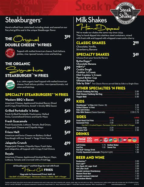 Steak 'n Shake Menu, Menu for Steak 'n Shake, Tempe, Tempe - Urbanspoon/Zomato