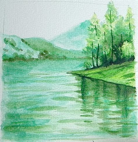 How to draw watercolor pencil lake landscape tutorial