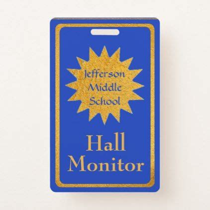 School Hall Monitor Blue with Golden Color Emblem Badge - blue gifts style giftidea diy cyo ...