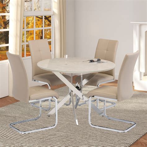 Lewis White Marble Effect Round Dining Table for 4 | Roseland ...