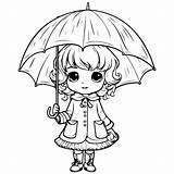 Cute Girl With umbrella Line Art coloring Page Design  Premium AI sketch template